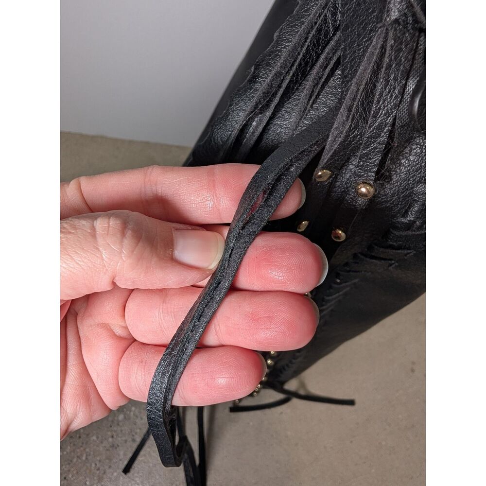 Big Buddha Black Vegan Leather Hobo Bag Whipstitch Tassels Braided Strap Boho - Picture 5 of 16